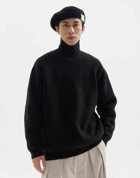 Ribbed Oversized Funnel-Neck Sweater - nightcity clothing