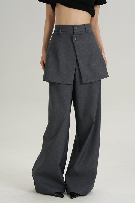 Wide Leg Layered Overlap Waist Trousers