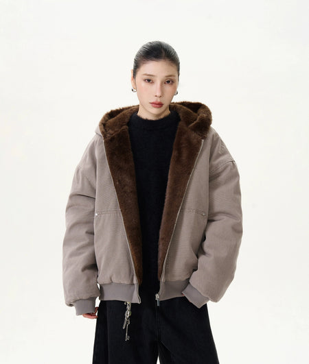 Faux Fur Lined Bomber Jacket with Pockets