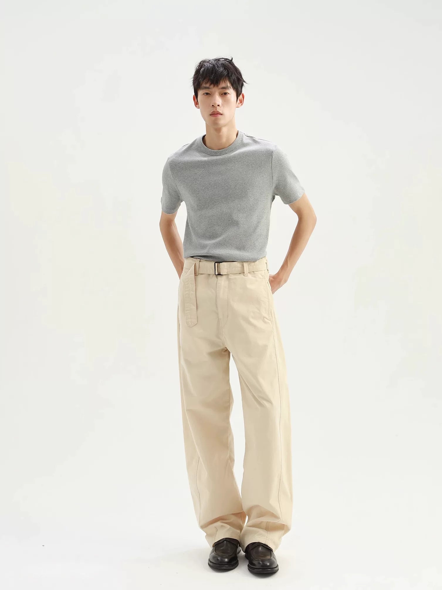 Straight-Leg Belted Utility Worker Trousers