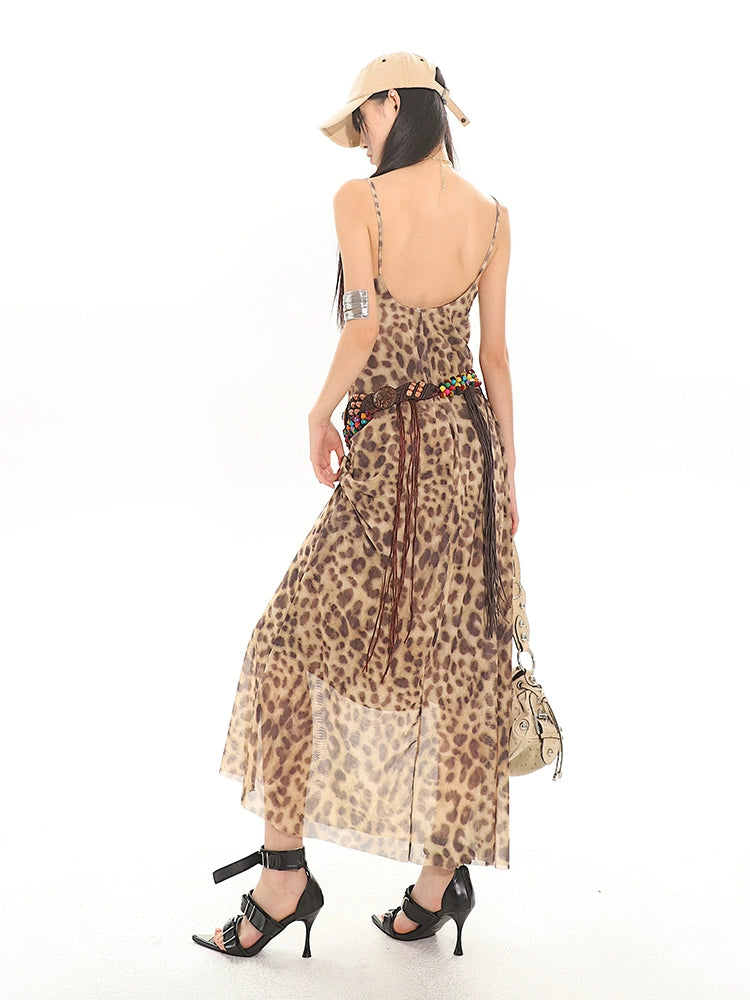 Leopard Print Sheer Maxi Dress Leopard S Y2K Nightcity Clothing