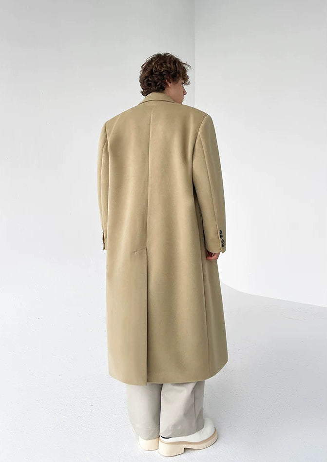 Boxy Double-Breasted Wide Lapel Long Overcoat
