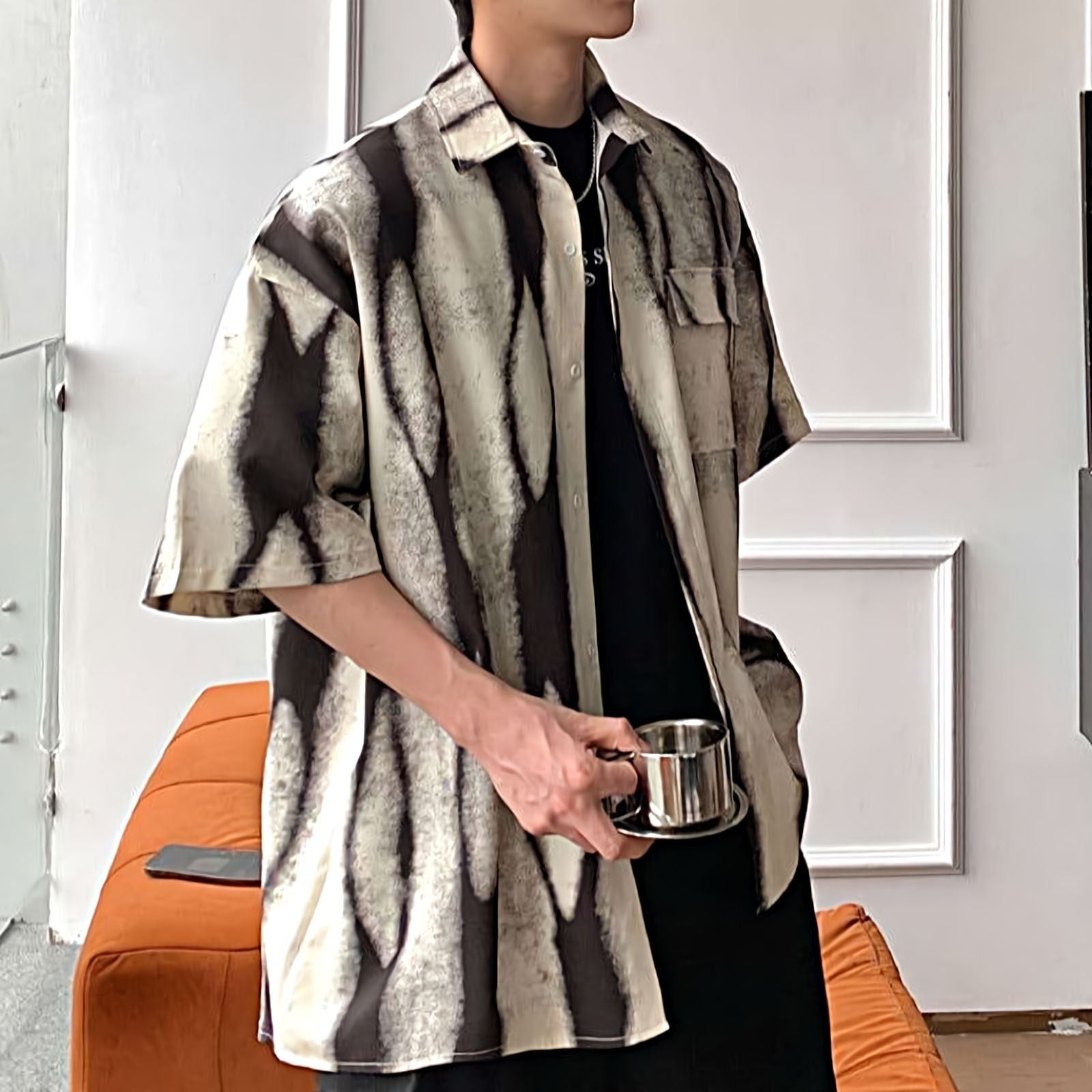 Abstract Print Button Shirt