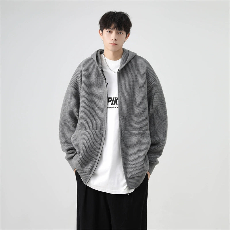 Ribbed Knit Zip-Up Hoodie with Oversized Pockets