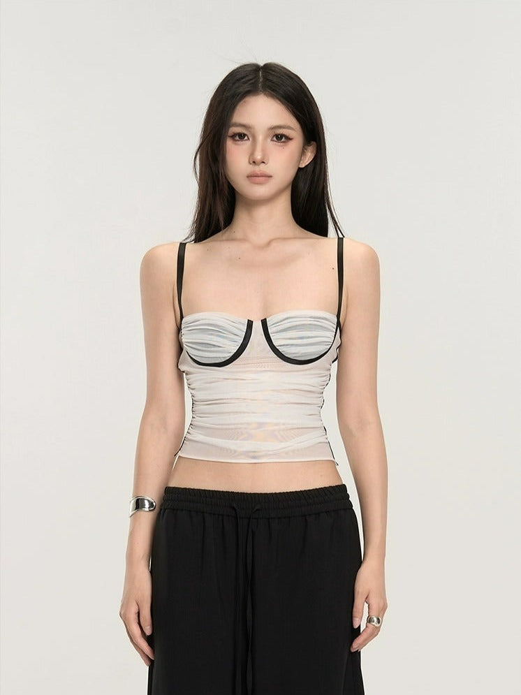 Ruched Bustier Crop Top with Slim Straps