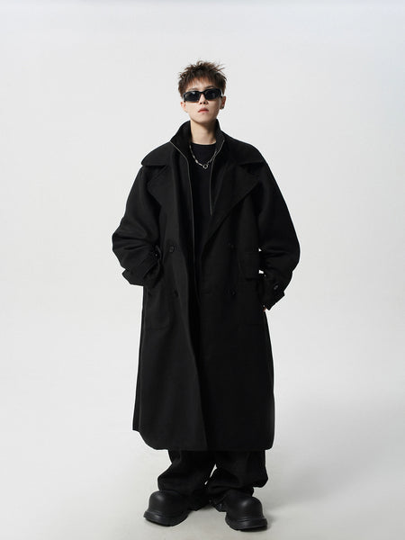 Oversized Mock-Layered Collared Wool Blend Coat