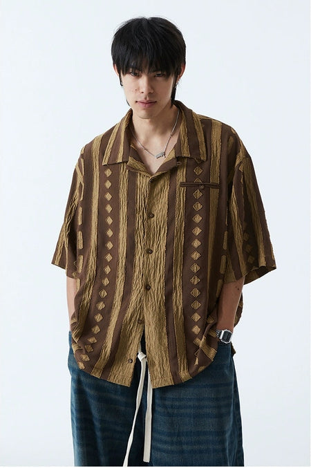 Striped Textured Button-Up Casual Shirt - nightcity clothing