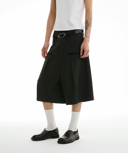 Wide-Leg Tailored Bermuda Shorts with Front Pleats
