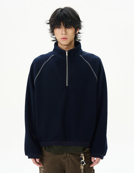 Oversized Contrast-Stitch Quarter Zip Sweatshirt