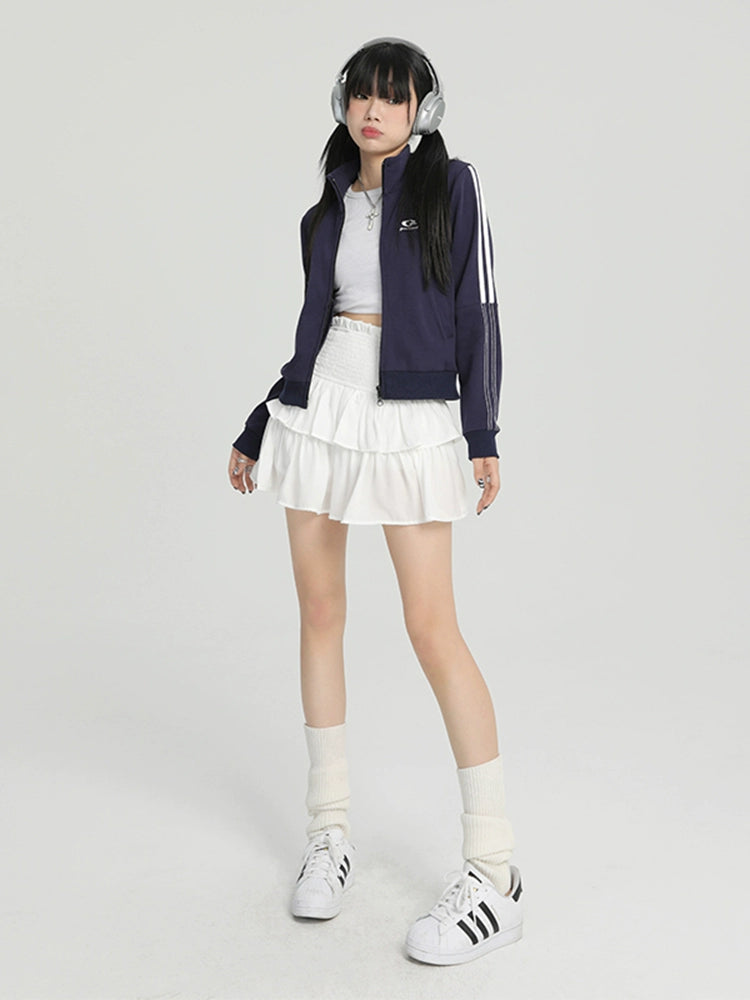 Tier Pleated Layered Tennis Skirt with High Waistband