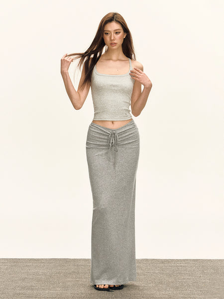 Knit Maxi Lightweight Skirt with Drawstring Waist - nightcity clothing
