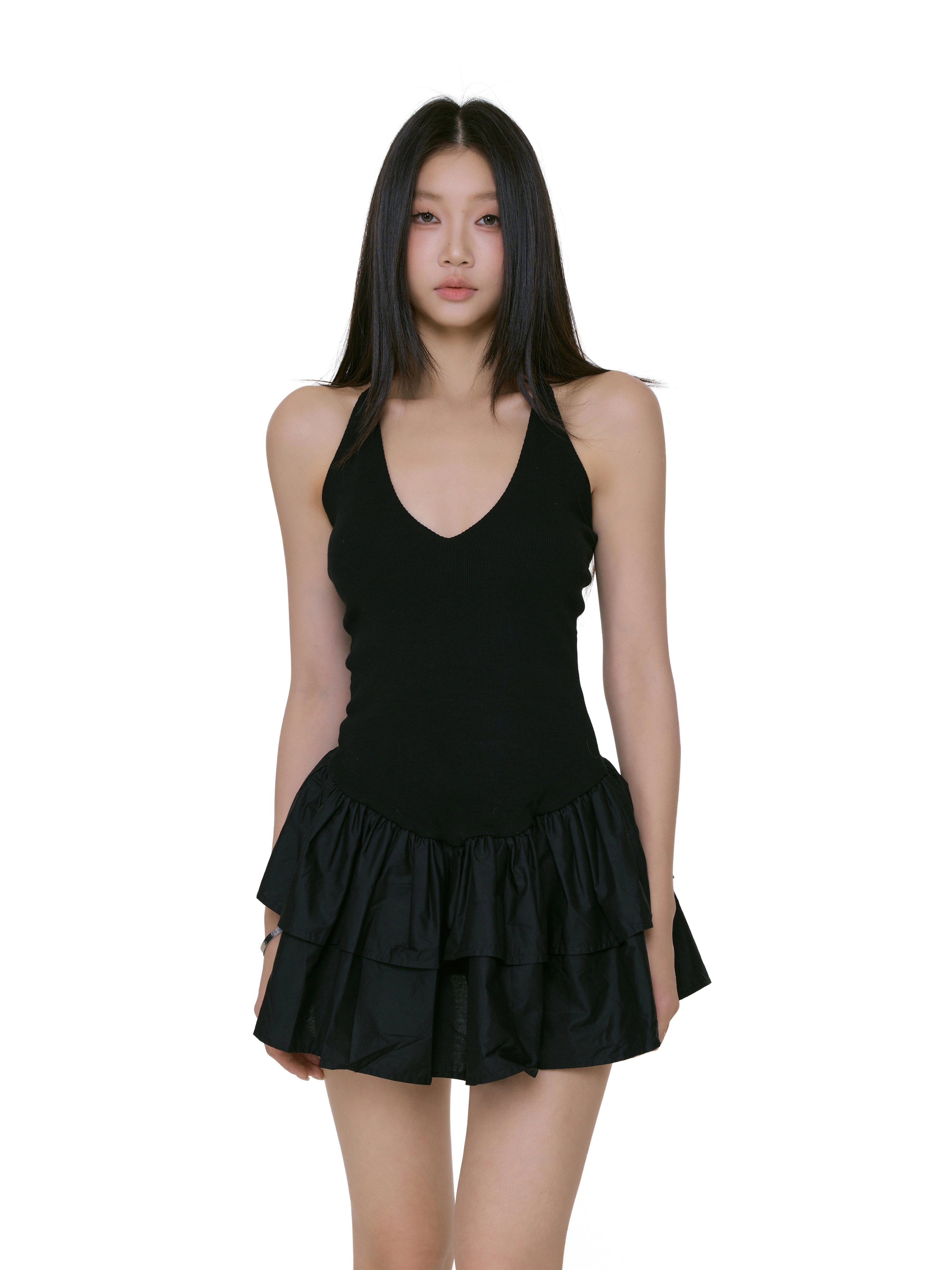 Halter Tiered Ruffle Skirt Mini Dress