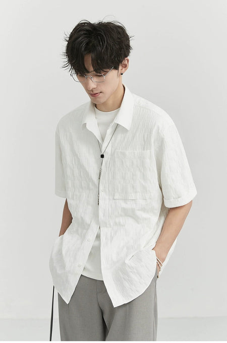 Textured Short Sleeve Button-Up Shirt