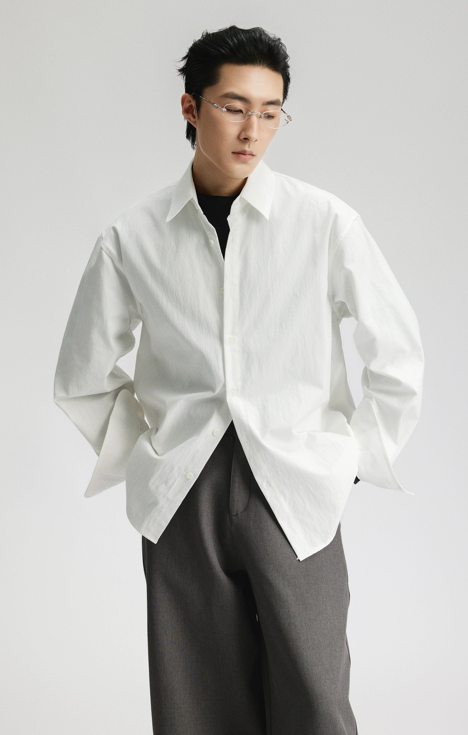 Oversized Long Sleeve Cotton Blend Button Shirt