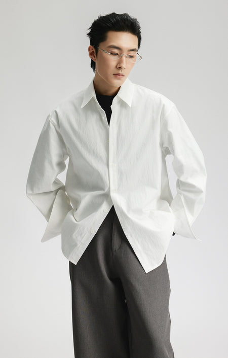 Oversized Long Sleeve Cotton Blend Button Shirt - nightcity clothing