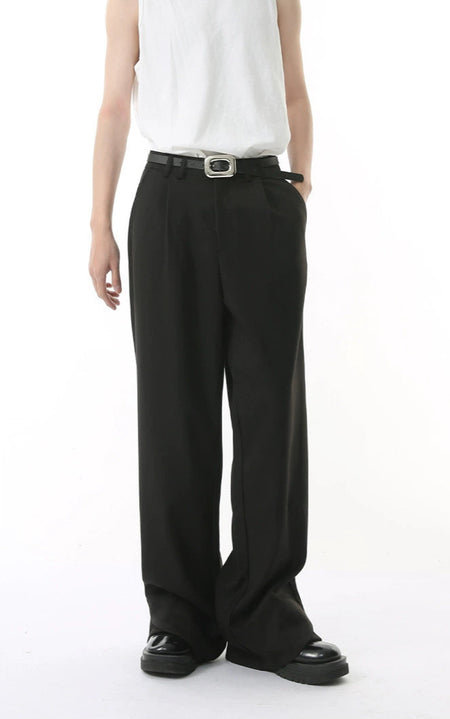 Wide Leg Pleated Pants with Layered Leg Opening Details