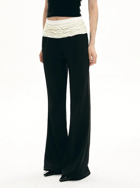 Slim Lace Trimmed Waistband Flare Pants