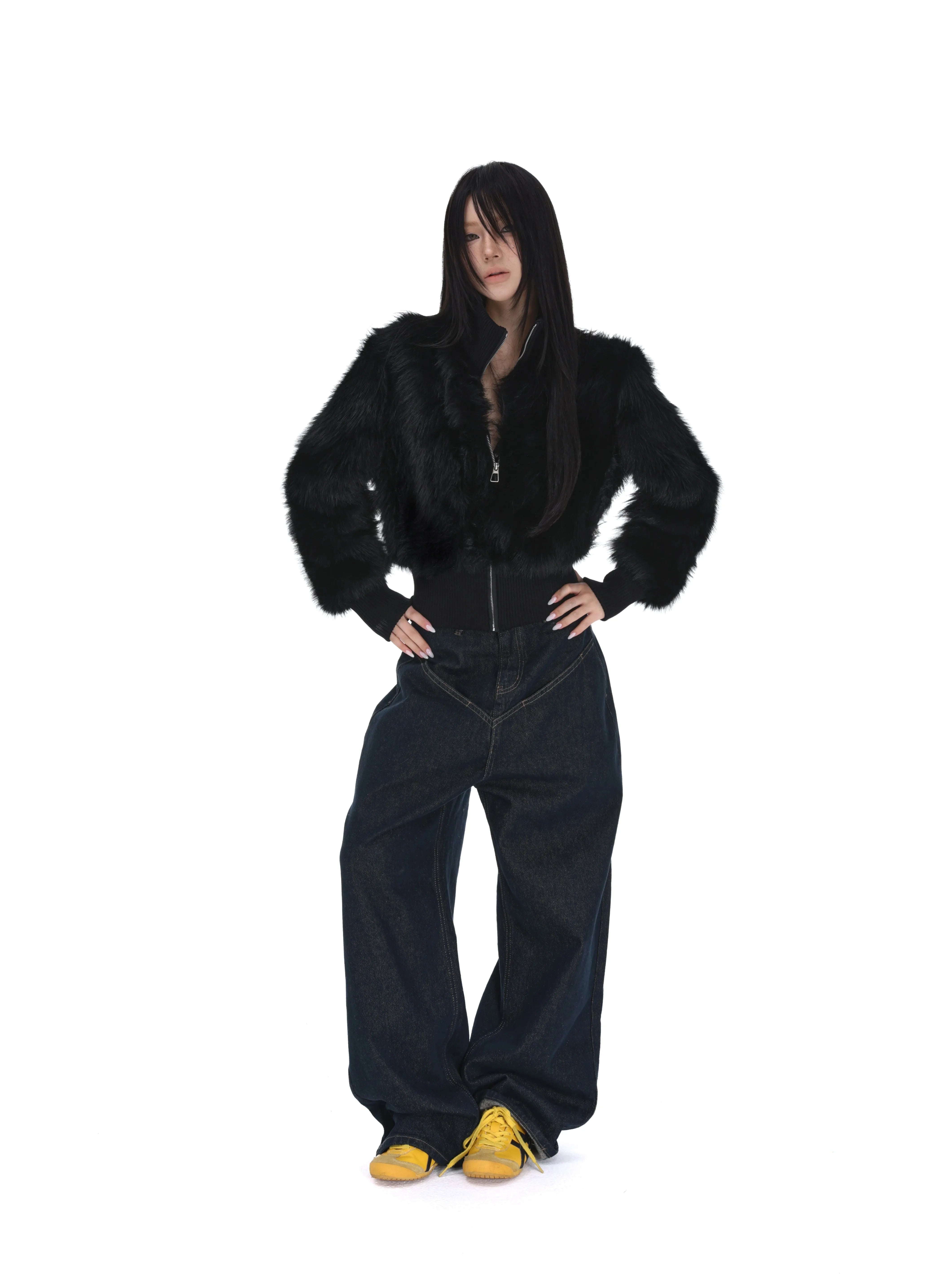 Faux Fur High-Neck Cropped Jacket - nightcity clothing