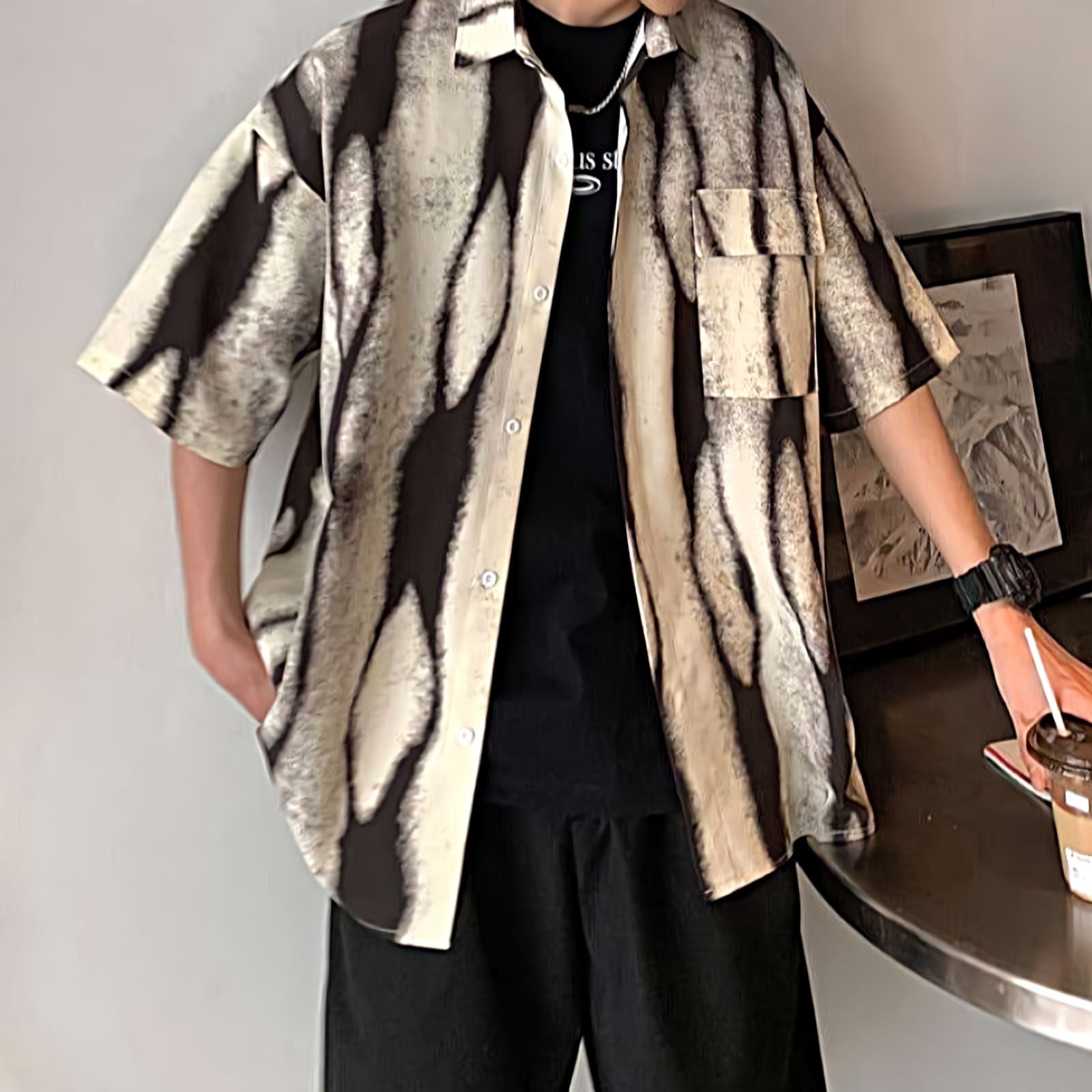 Abstract Print Button Shirt
