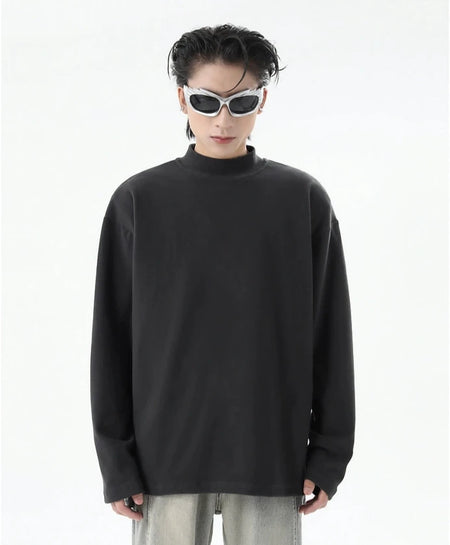 Boxy Mock-Neck Long Sleeve Sweatshirt