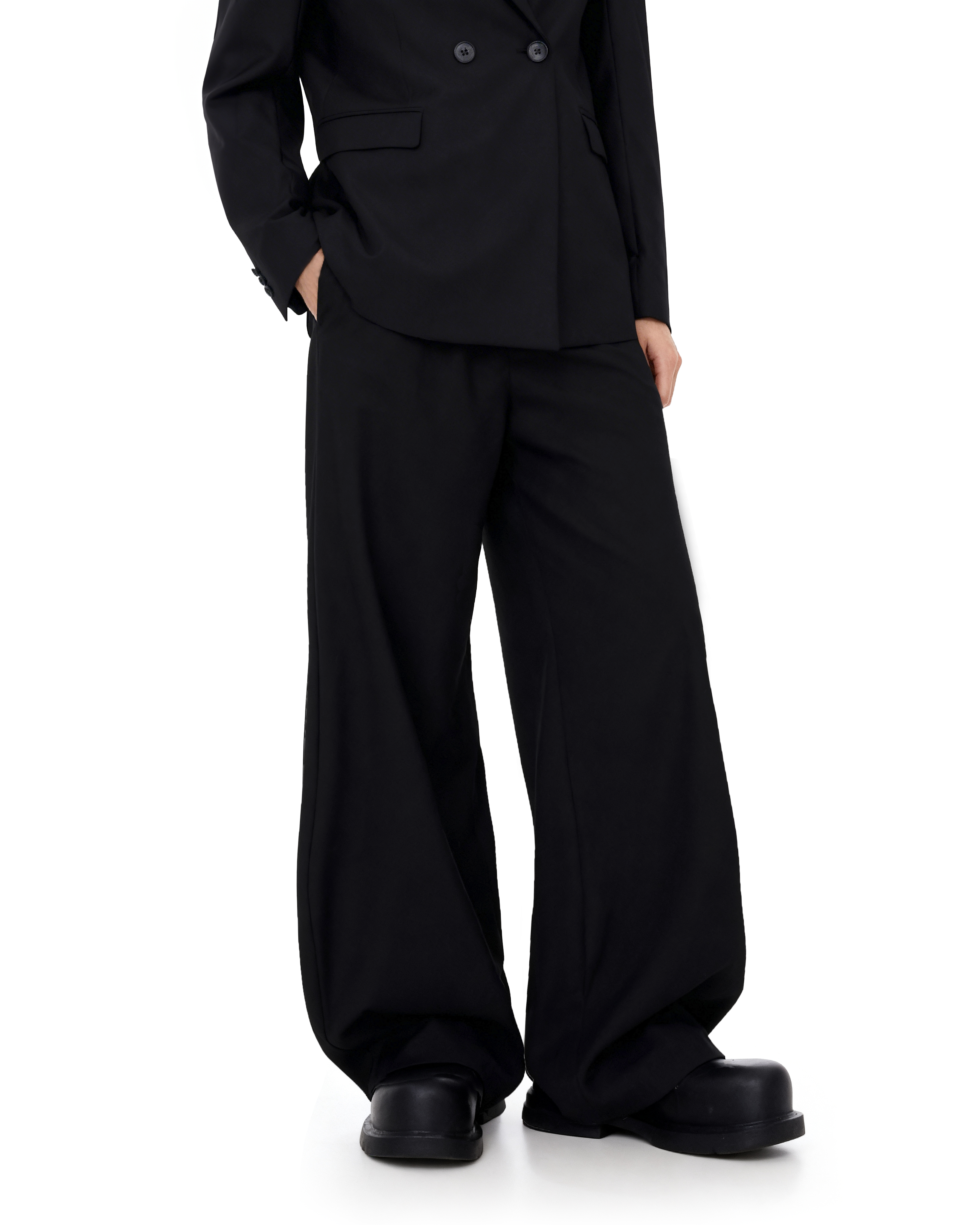 Boxy Double-Breasted Blazer with Peak Lapel and Wide Leg Trousers Suit-6