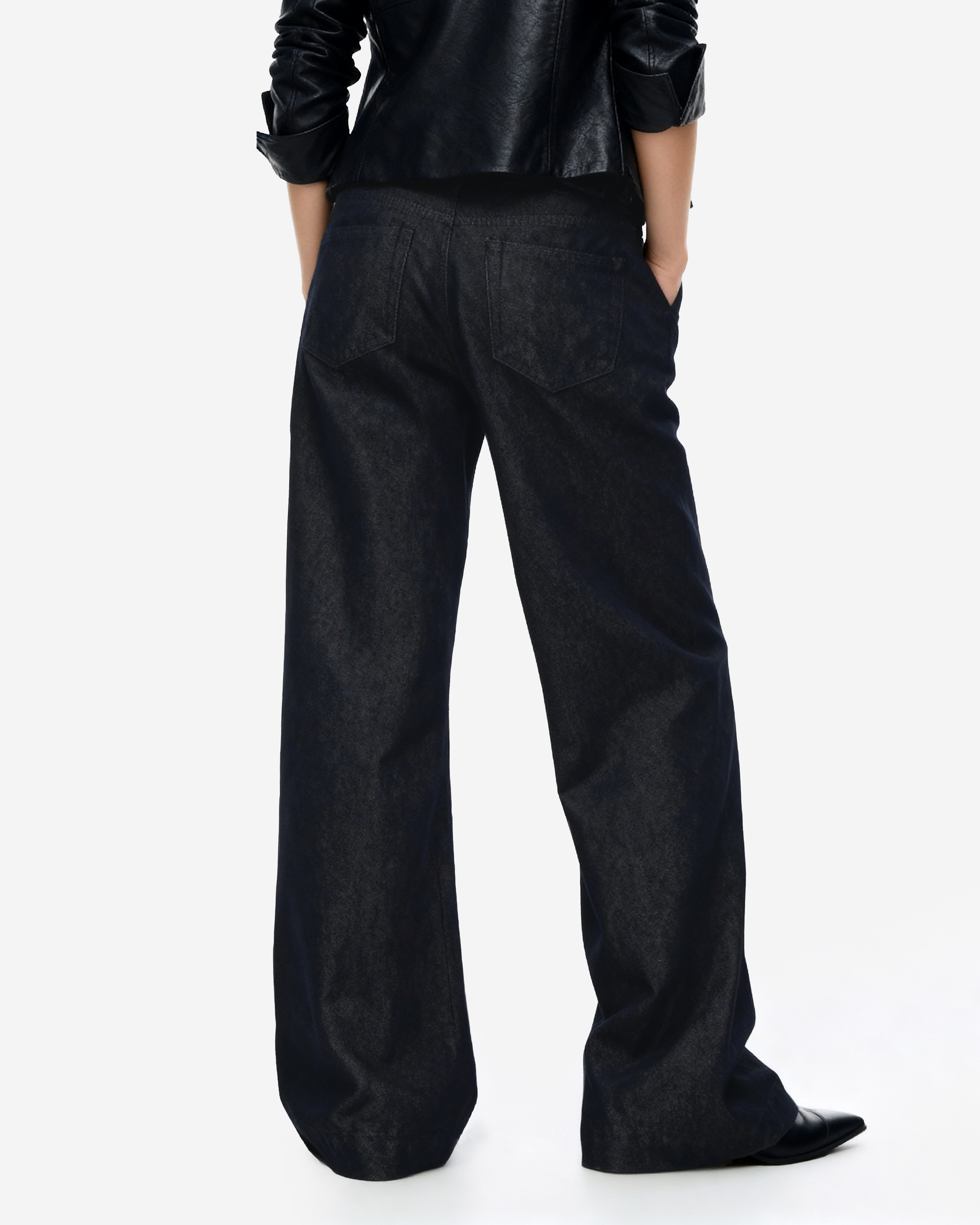 Wide Leg Low-Waisted Dark Wash Retro Jeans-4