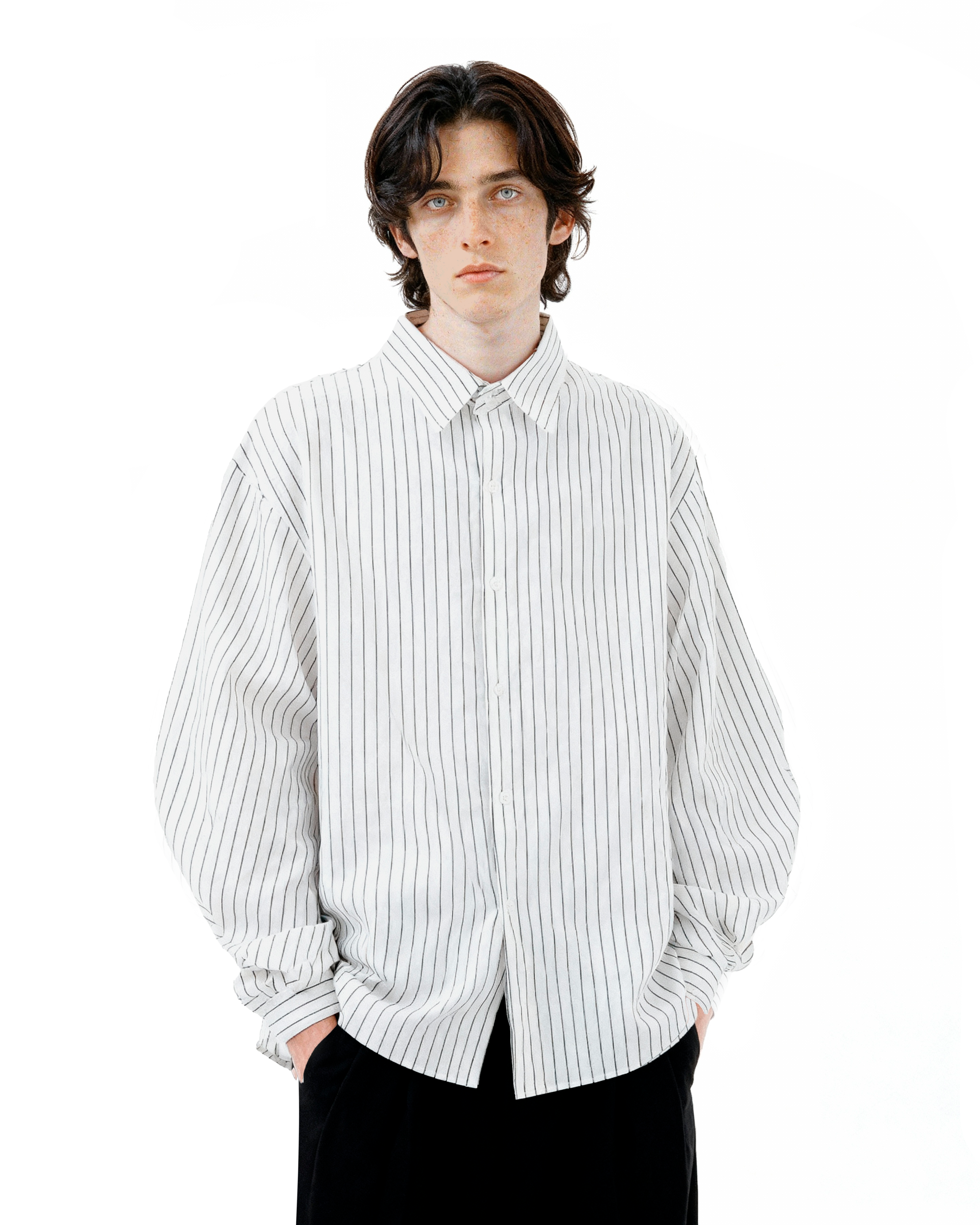 Pinstripe Long Sleeve Drop Shoulder Button Shirt
