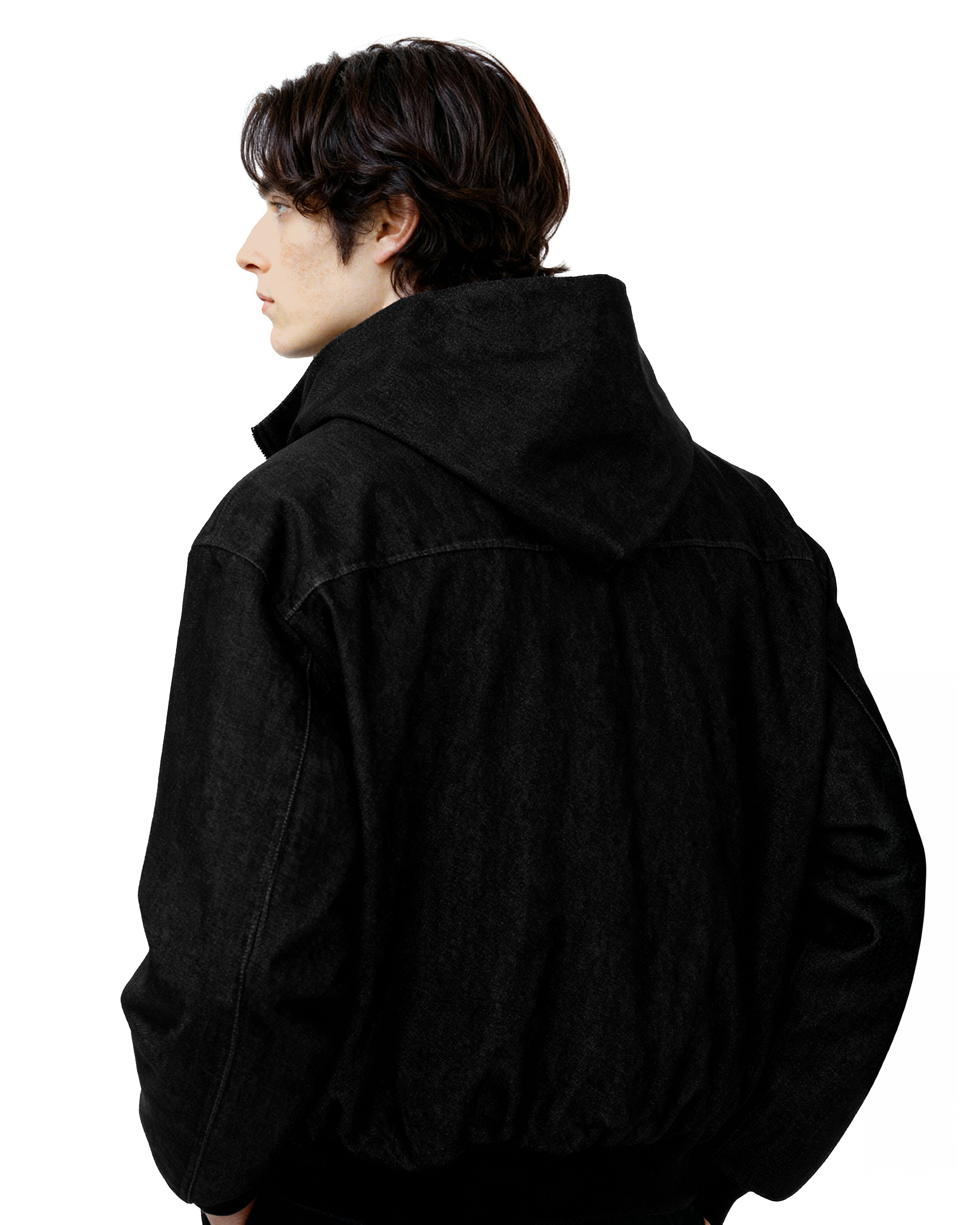 Boxy Fireman Clasp Hooded Dark-Wash Denim Zip Jacket