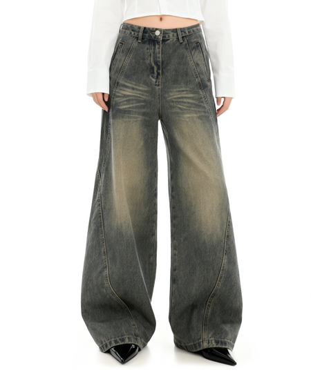Sandblast Wide-Leg Jeans with Stitch Detail