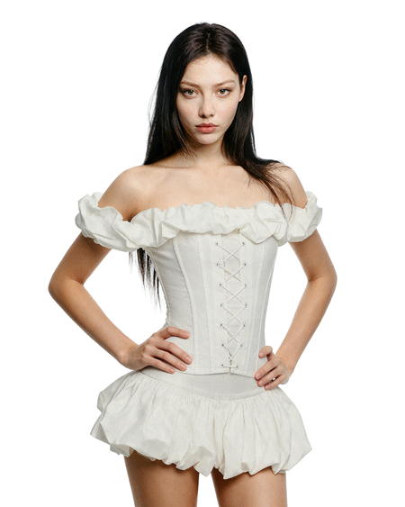 Ruffle Off Shoulder Corset Top and Micro Mini Skirt Two-Piece Set