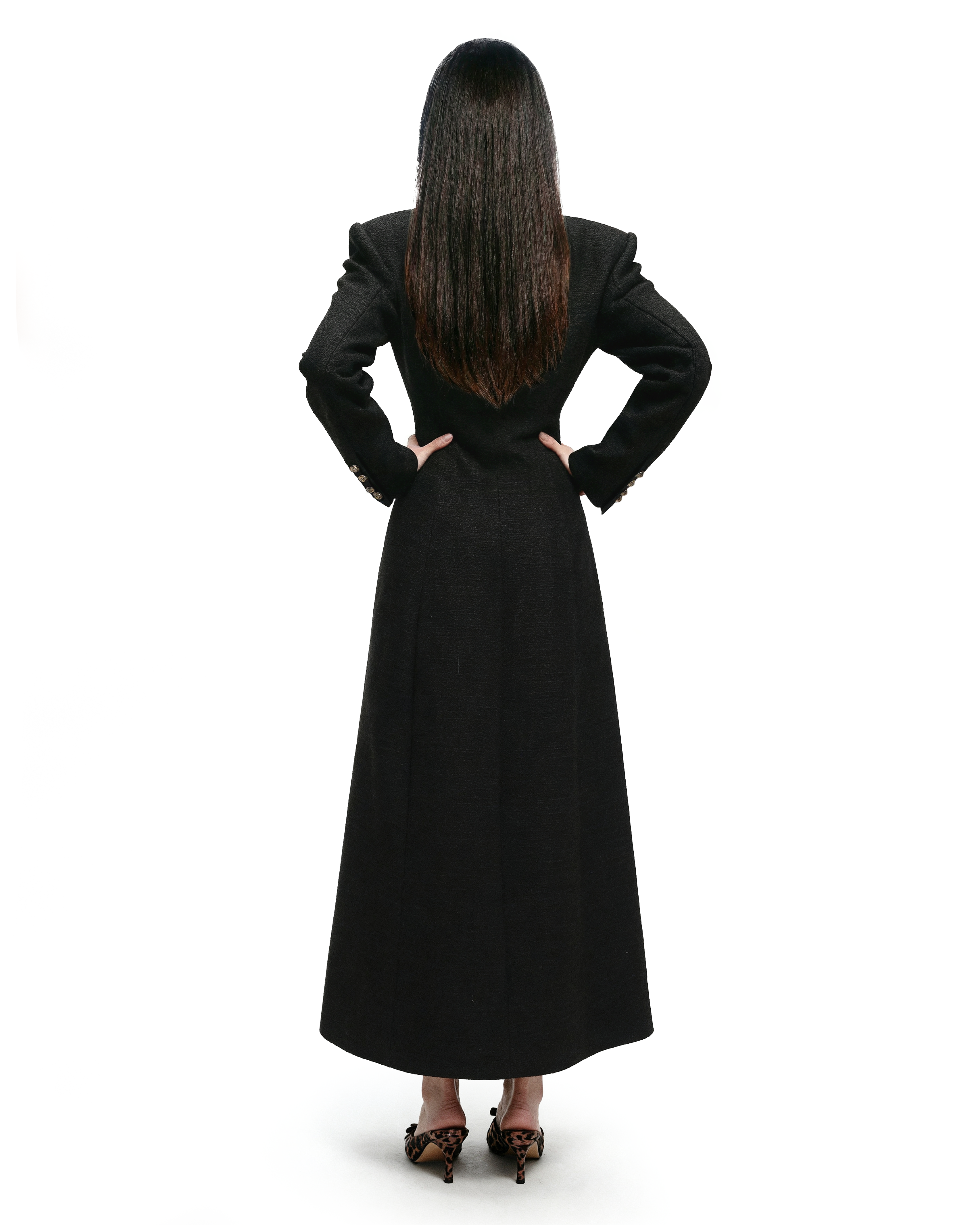 Structured Lapel Detail Double-Breasted Tweed Long Overcoat - nightcity clothing