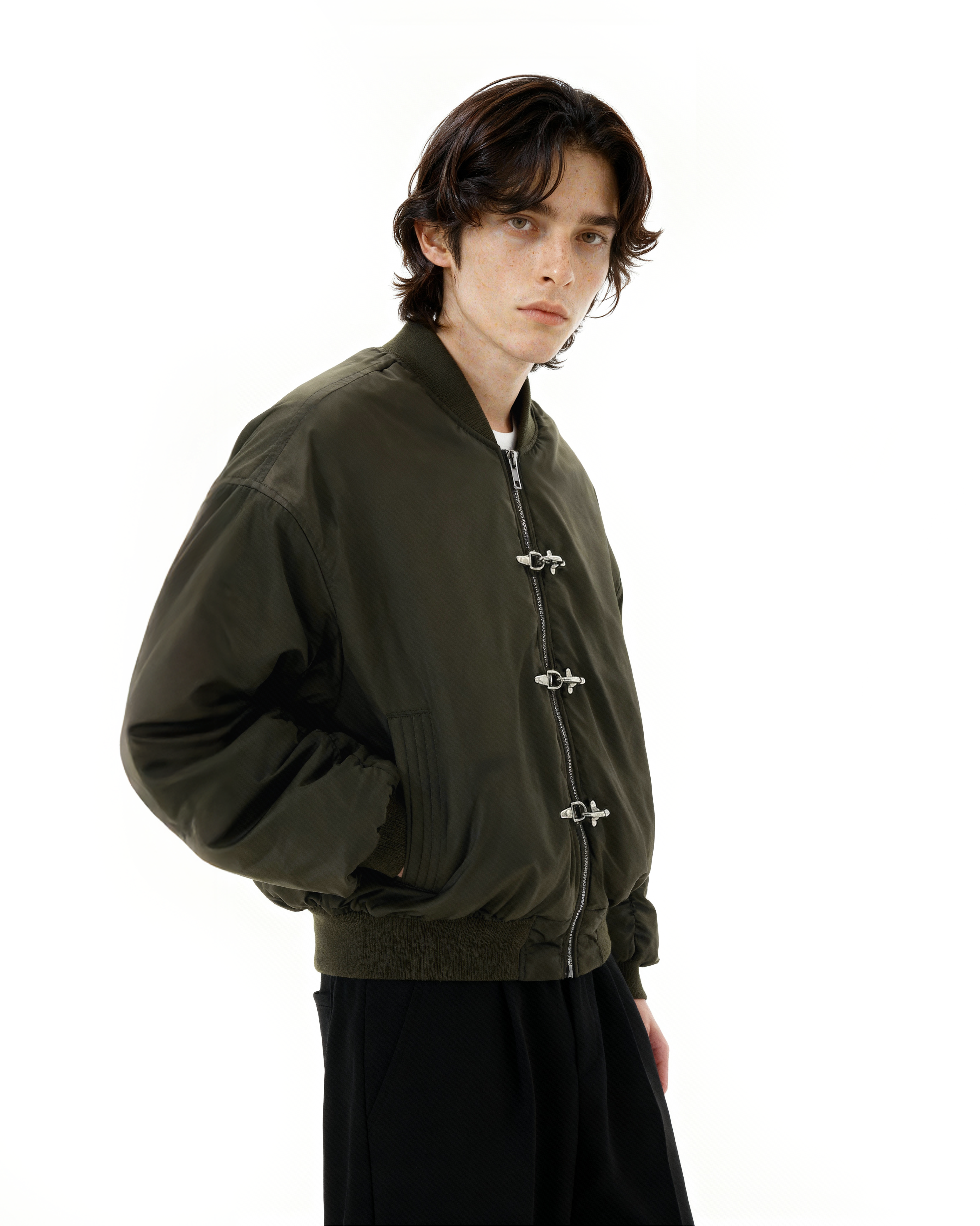 Fireman Buckle Mid-Crop Classic Bomber Jacket-4