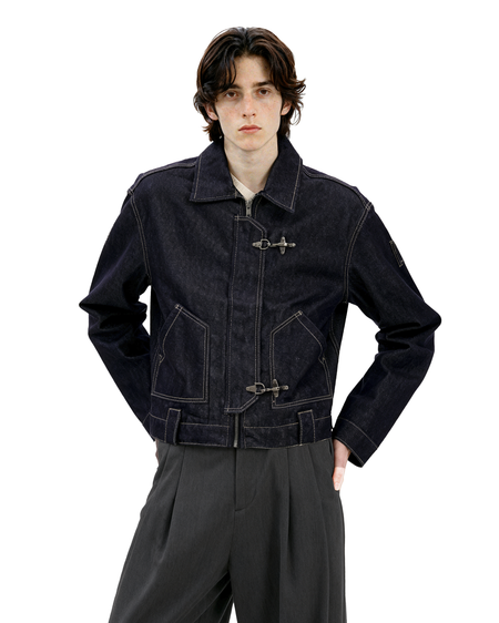 Dark Wash Fireman Clasp Mid-Crop Denim Jacket - nightcity clothing