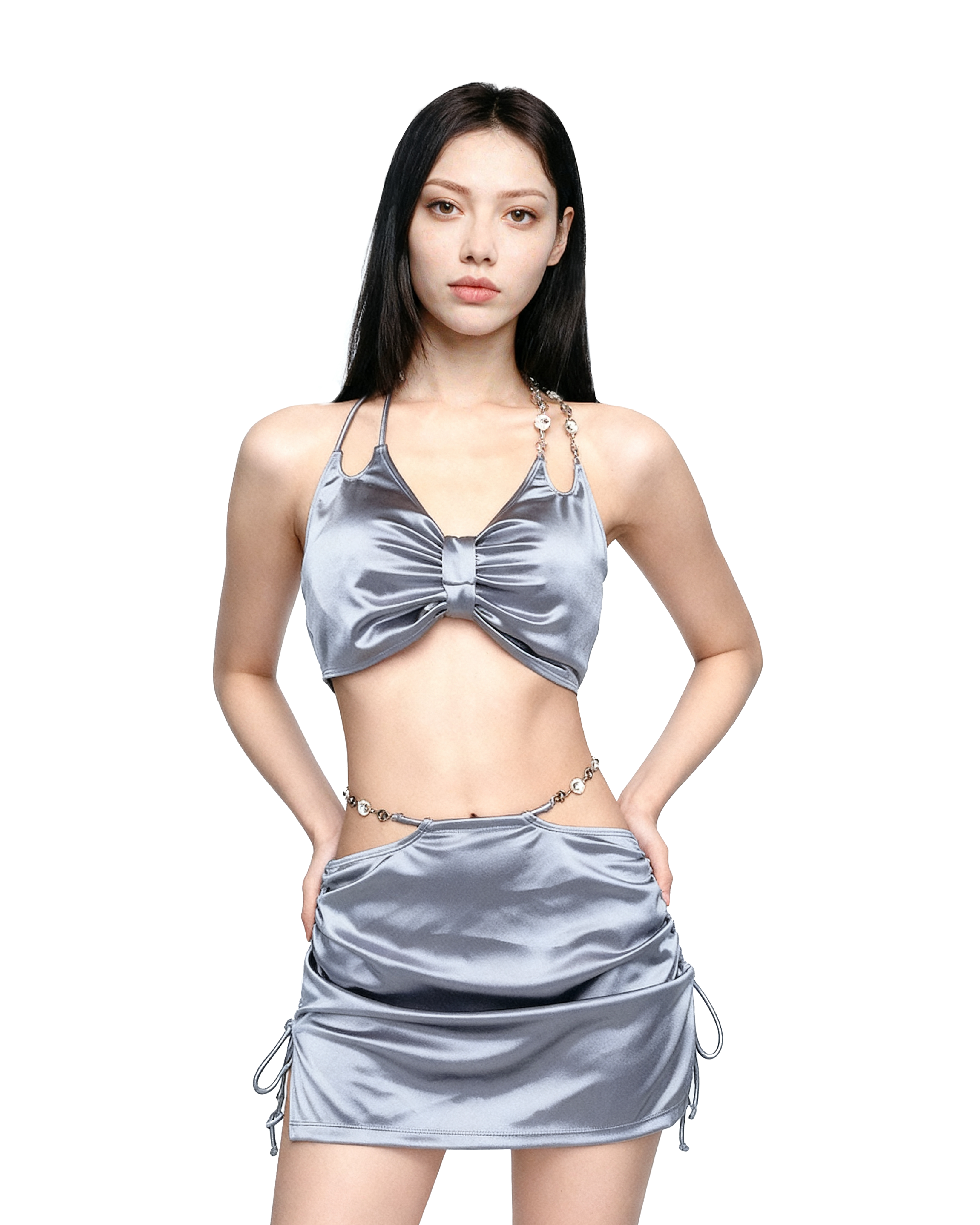 Satin-Finish Halter Neck Bikini Top and Sarong Set