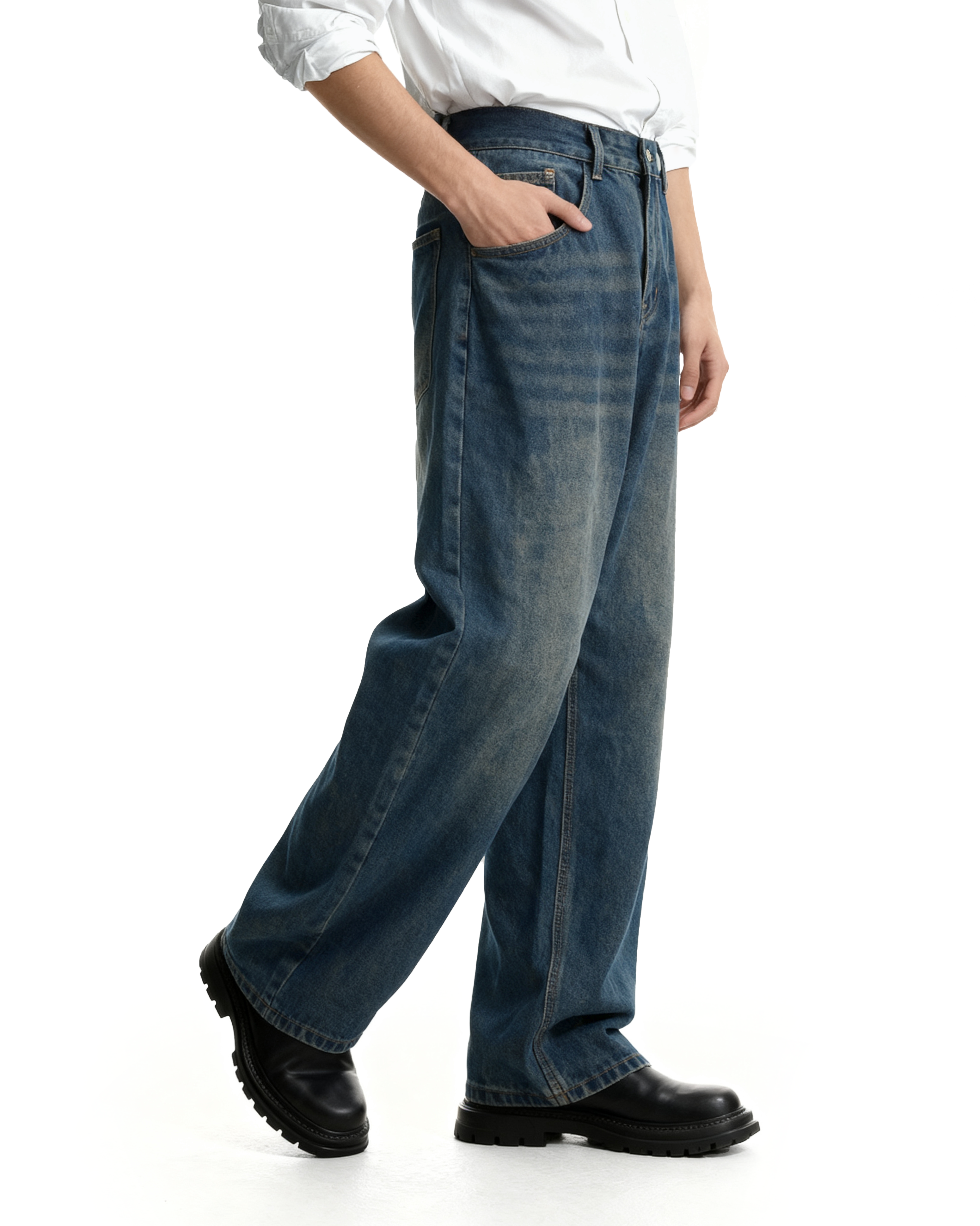 Wide Leg Vintage Faded Jeans-3