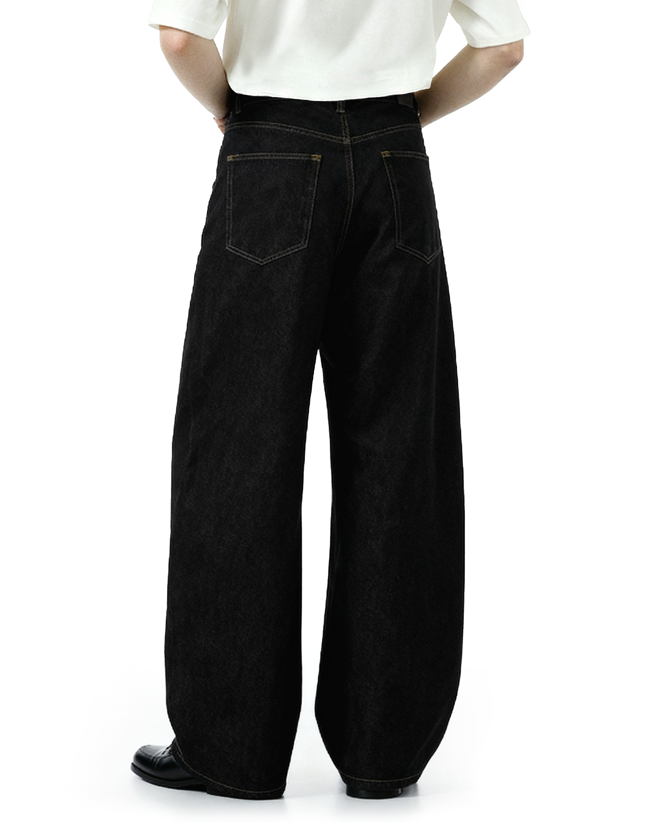 Contrast Stitch Wide Leg Jeans with Diagonal Fireman Buckles - nightcity clothing