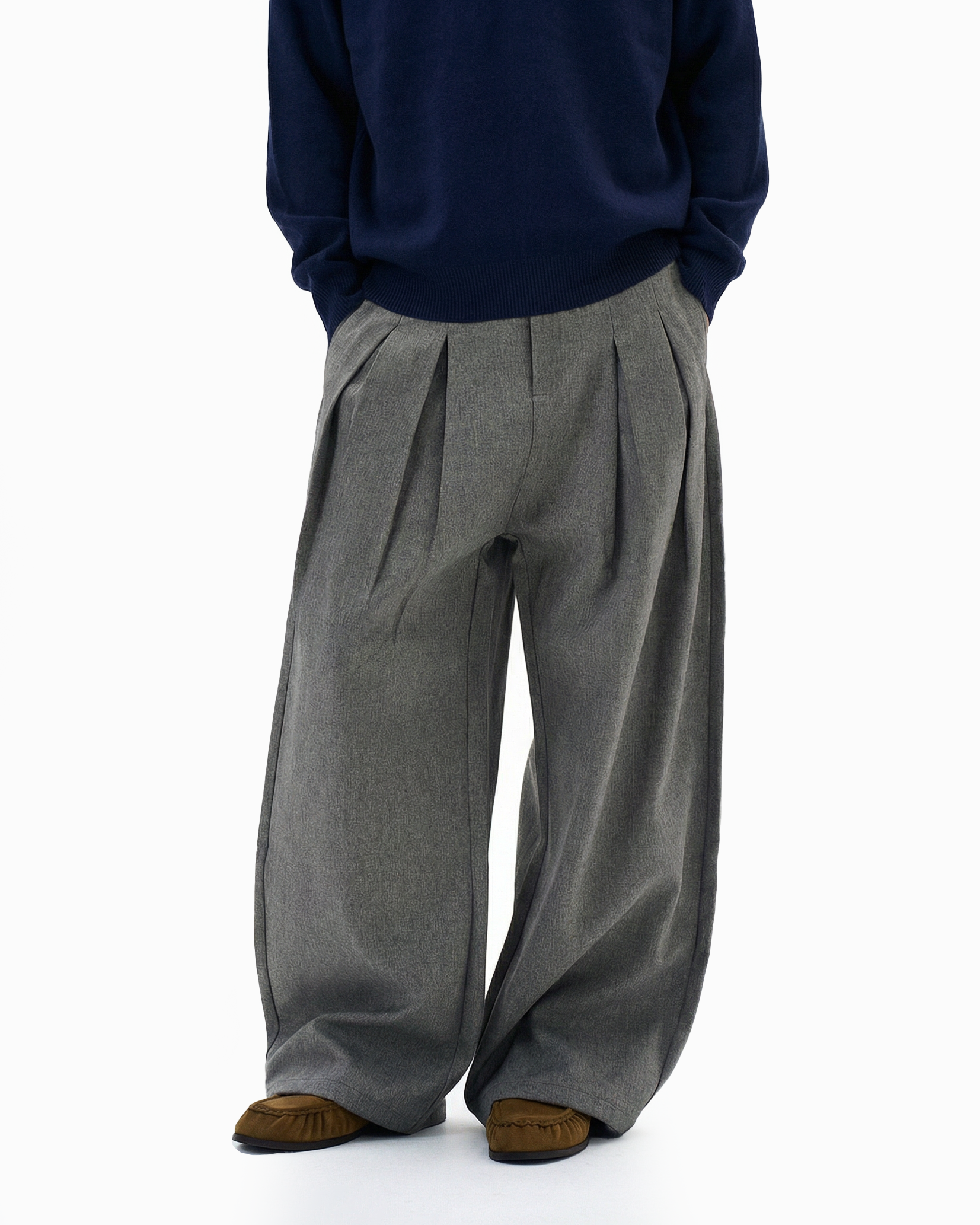 Pleated Mid-Waist Wide Leg Trousers