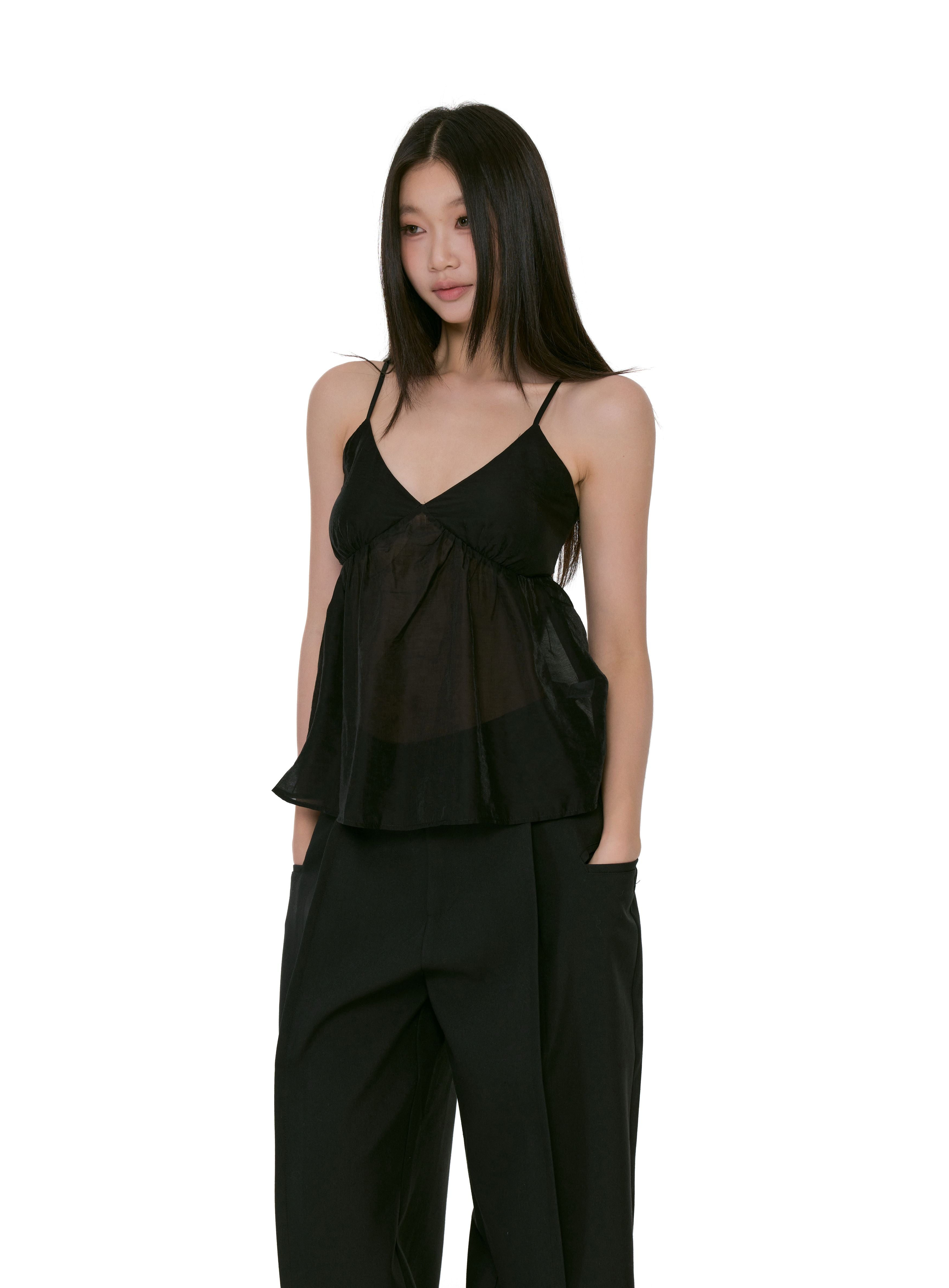 Sheer Flowy Spaghetti Strap V-Neck Camisole Top