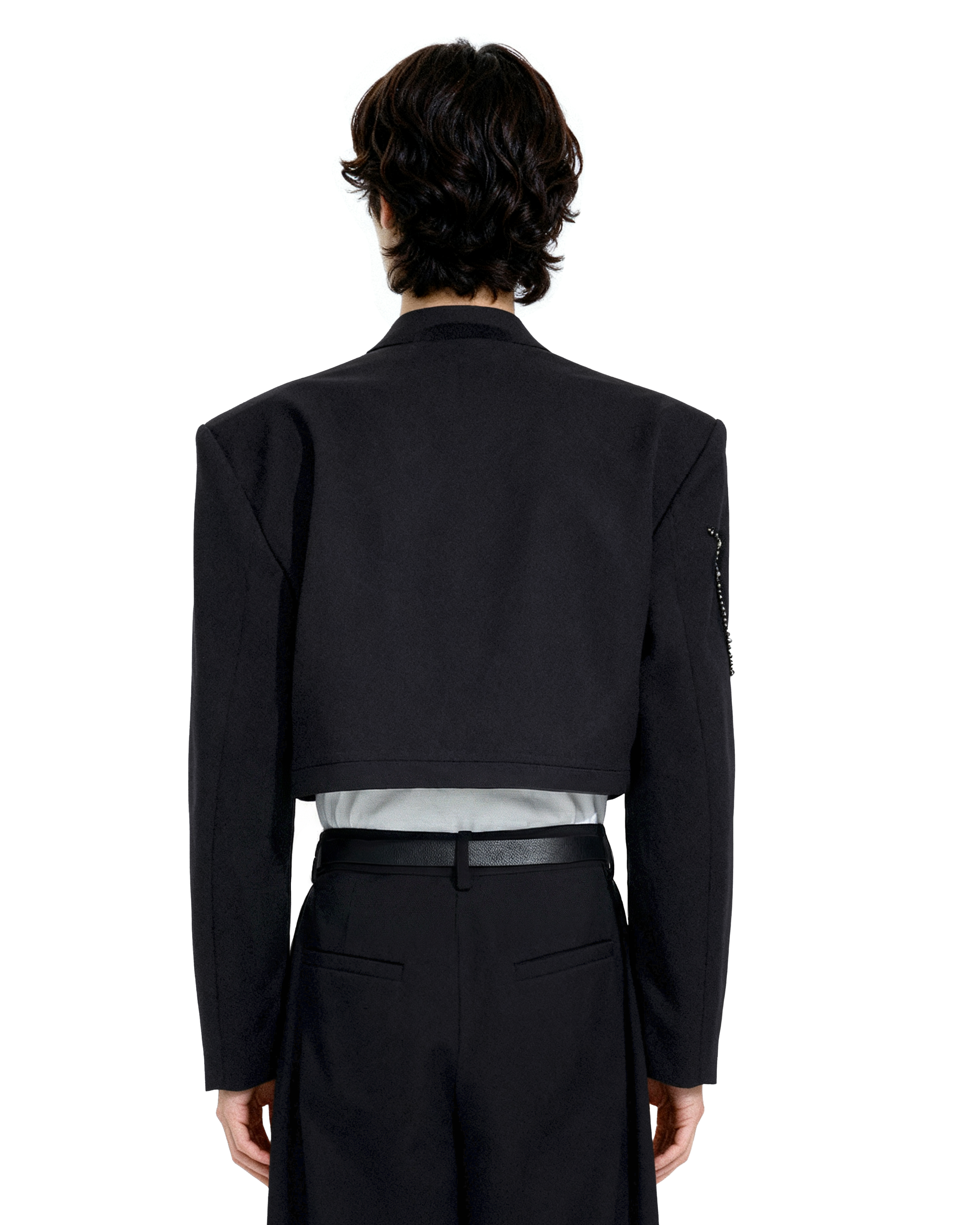 Structured Curve-Panel Cropped Blazer with Embellished Detailing and Wide Leg Pants Two-Piece Set - nightcity clothing