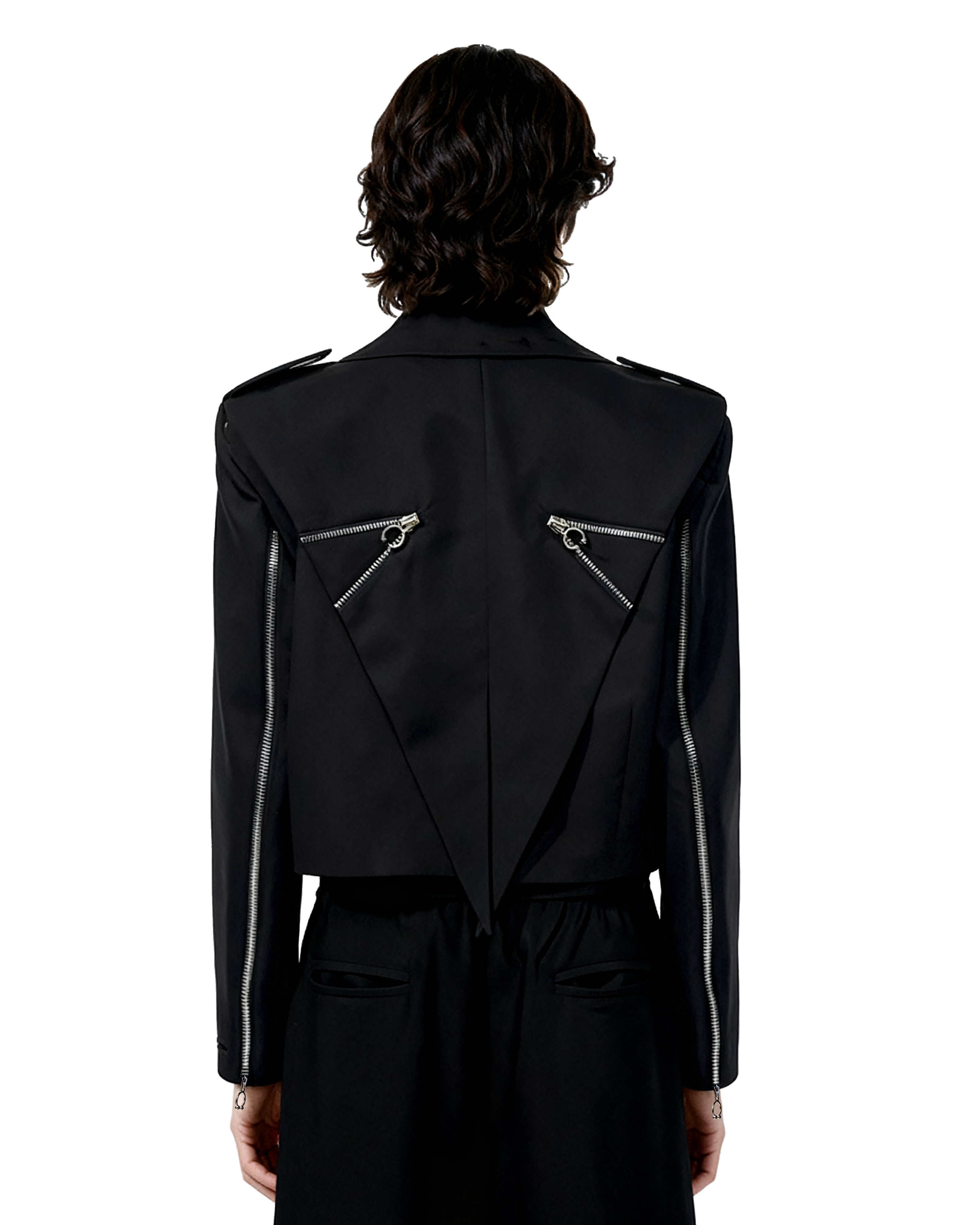 Oversized Cropped Blazer Jacket with Zip Details-4