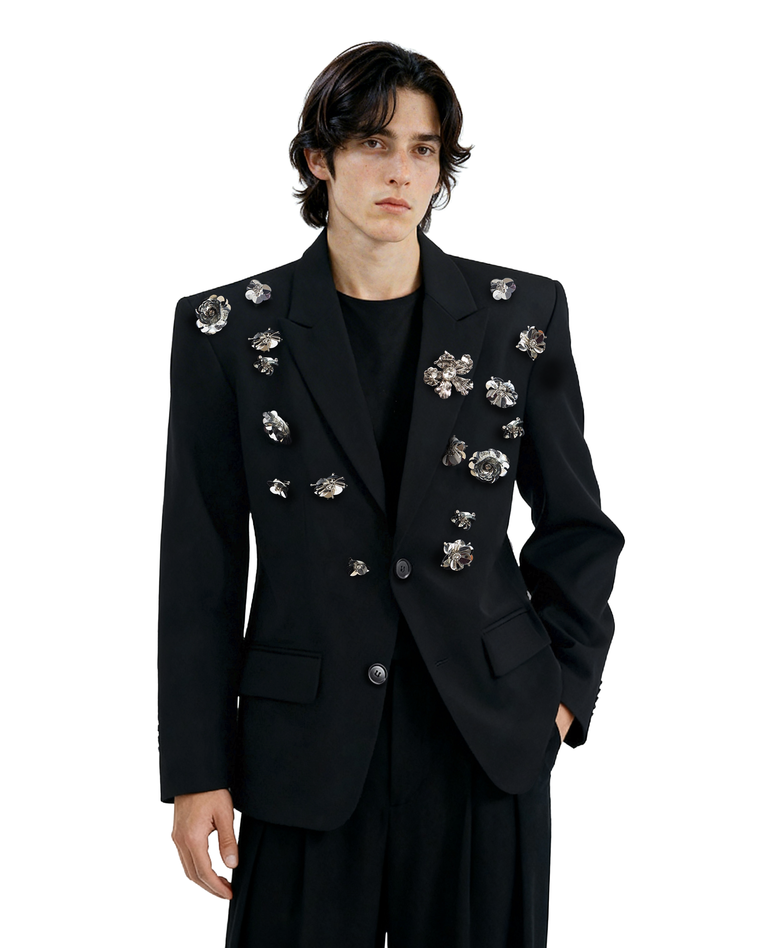 Oversized Embellished Floral Crystal Blazer Jacket