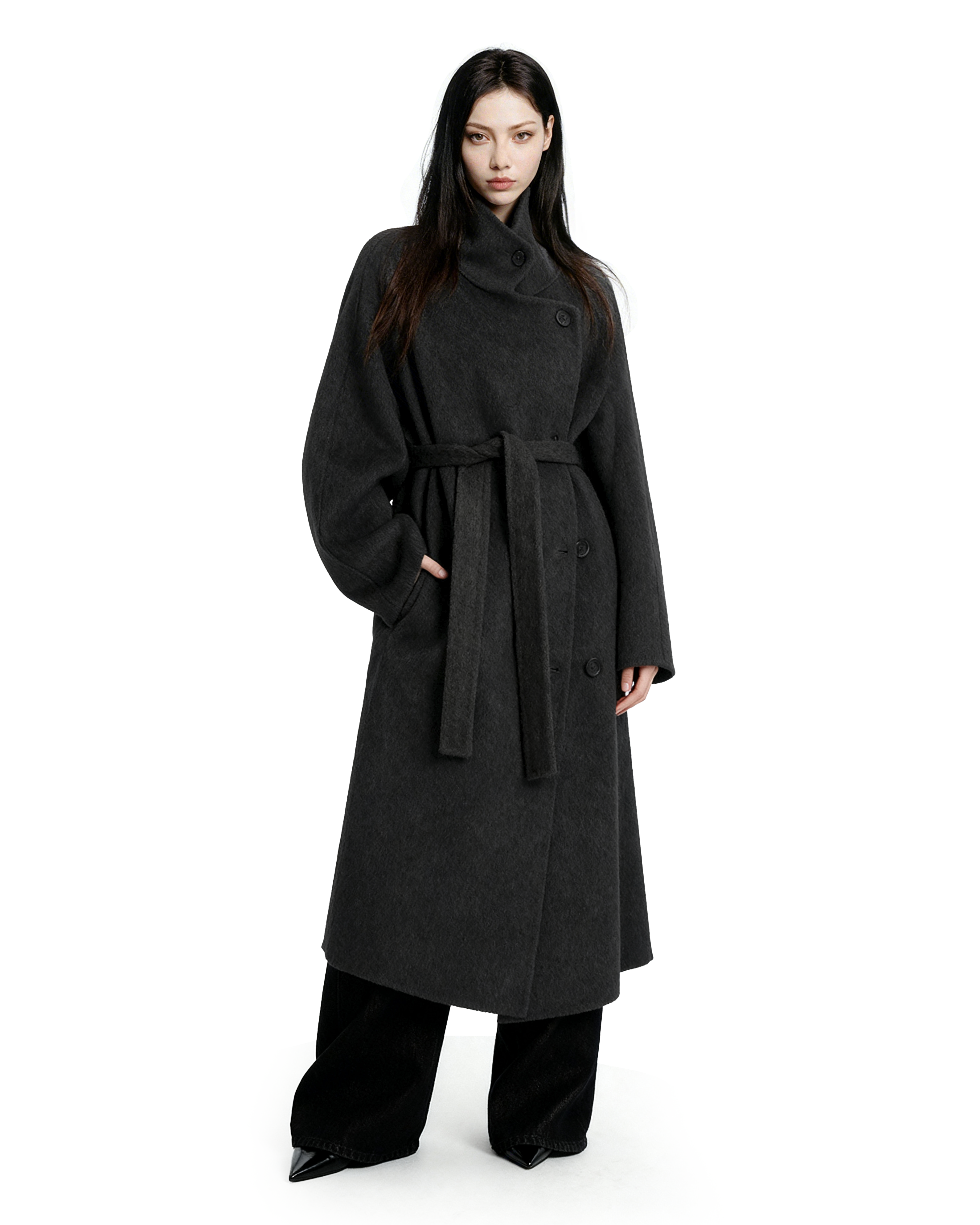Asymmetric Button Belted Long Coat - nightcity clothing