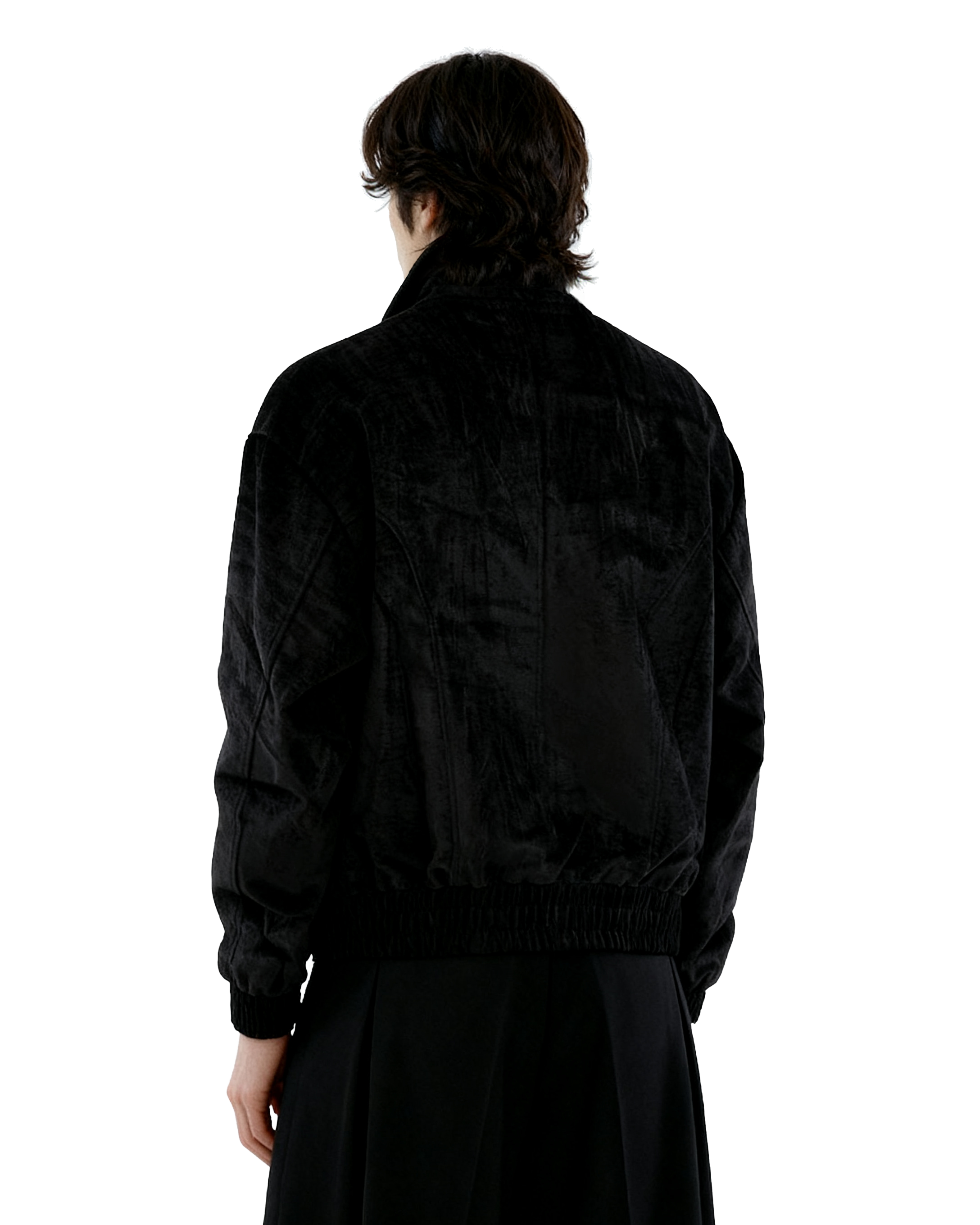 Paneled Mid-Crop Velvet Bomber Jacket - nightcity clothing
