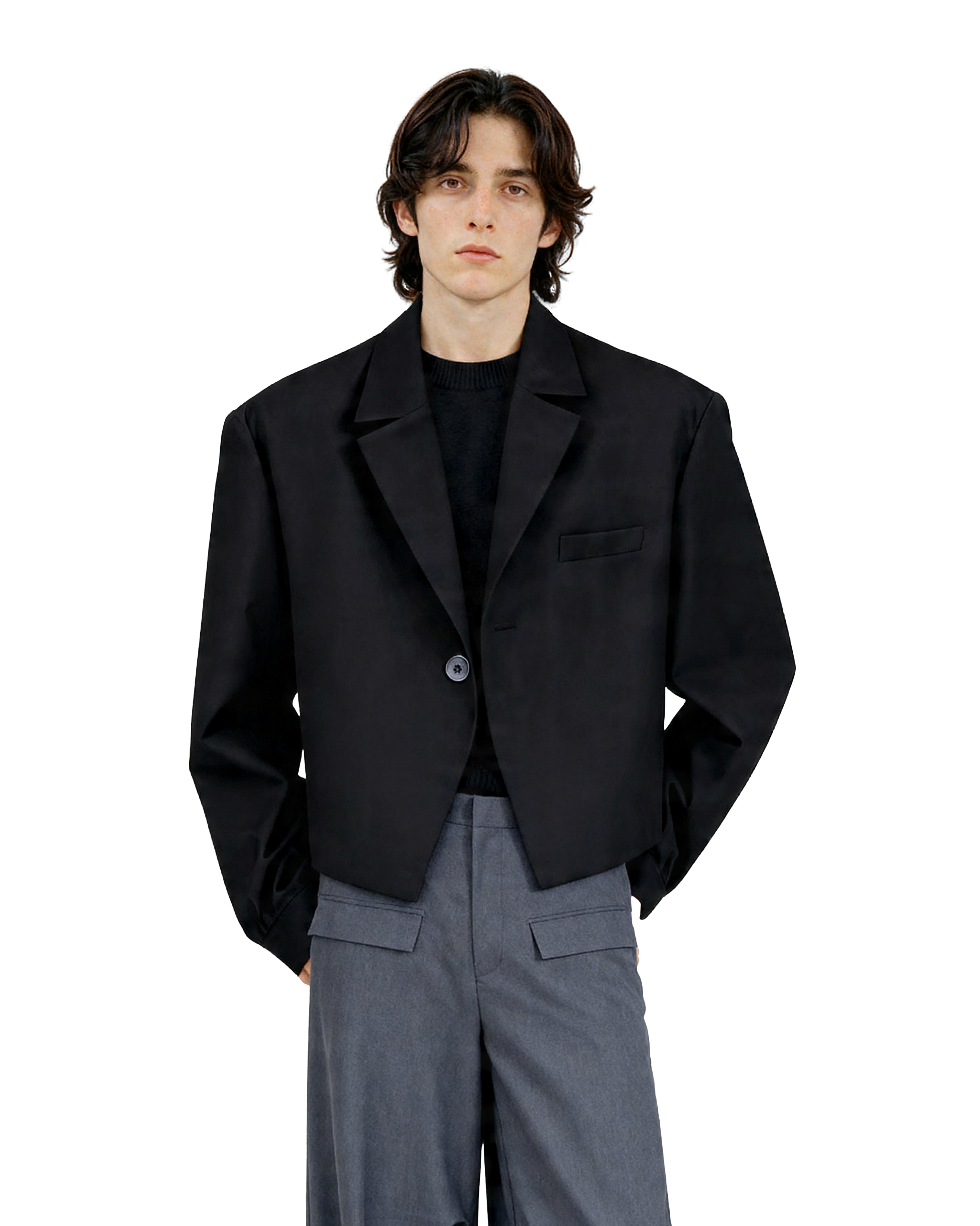 Classic Notched Collar Cropped Blazer