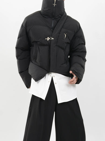 Asymmetric Puffer Jacket with Fireman Clasp Buckle