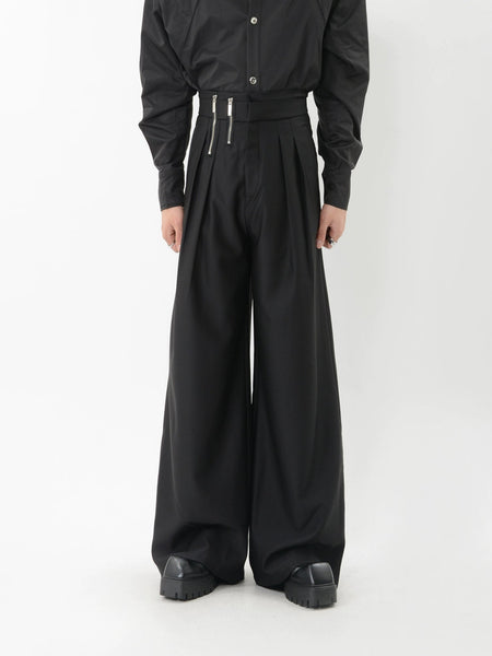 Wide Leg High Waisted Pleated Trousers with Side Zip Details