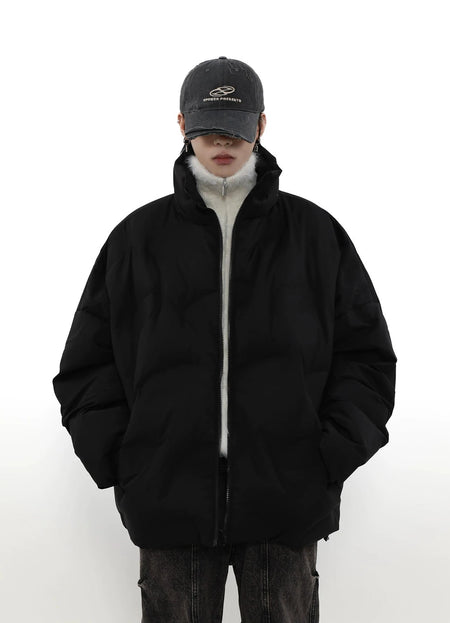 Abstract Quilted High Collar Oversized Puffer Jacket