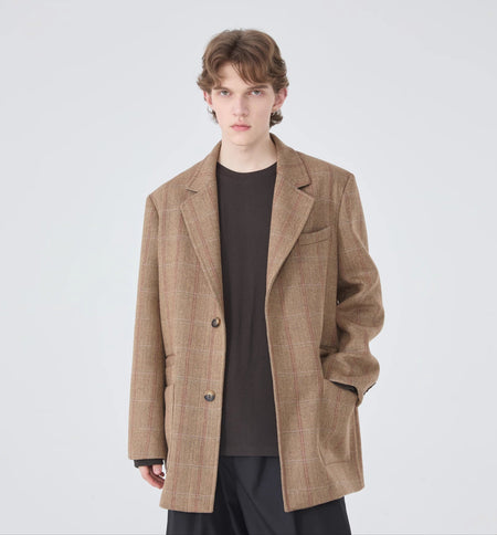 Oversized Plaid Blazer Single-Breasted Notched Lapel