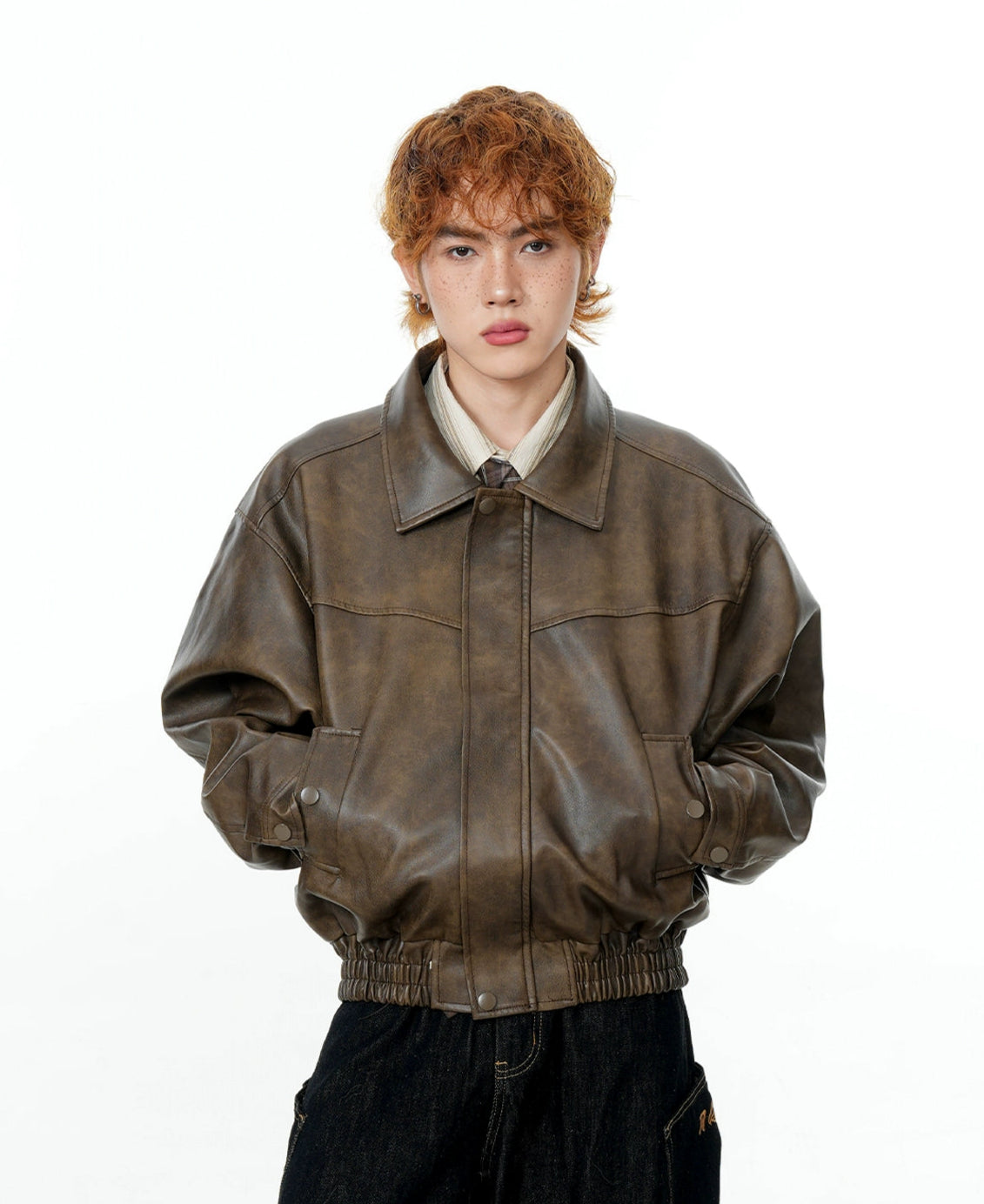 Vintage Wash Faux Leather Zip Jacket