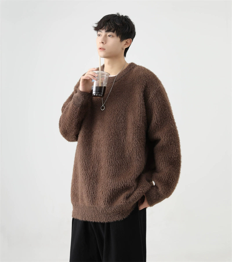 Fuzzy crewneck sweater sale